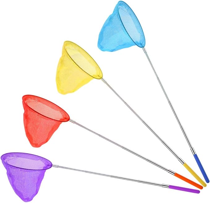 Coopay 4 Pack Telescopic Butterfly Nets Catching Insects Bugs Fishing Nets Great Outdoor Tools for Adults Playing - Extendable from 14.6" to 33.4", Yellow, Blue, Purple, Red