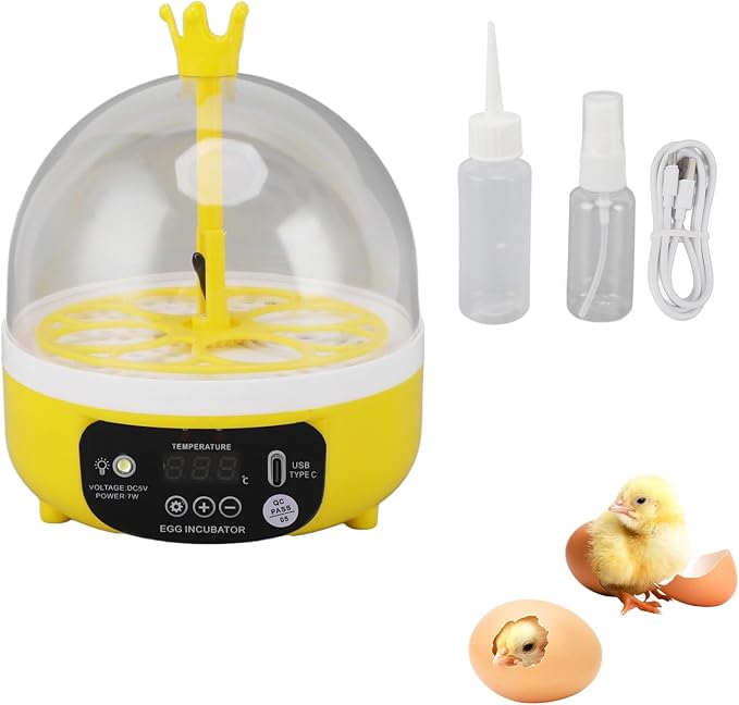 Mini Egg Incubator, 4 Egg Incubator Household Hatching Machine Automatic Temperature Humidity Control for Farm, Classroom, Home Use (Auto Turning)