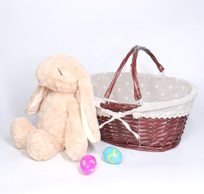 MEIEM Wicker Gift Baskets Empty Oval Willow Woven Picnic Cheap Easter Candy Storage Wine Basket with Handle Egg Gathering Wedding Basket (Brown)