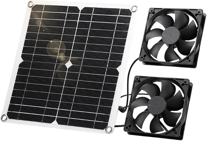 SUNYIMA 12W Solar Fan, IP65 Waterproof Solar Exhaust Fan for Chicken Coops, Greenhouses, Sheds, Pet Houses & Window Venting (Dual Fan)