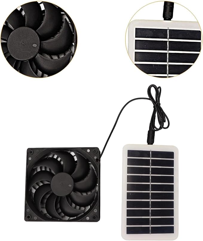 2W Solar Chicken Coop Exhaust Fan Set Air Circulation Fan Easily Install for Pet House, RV Multifunctional Accessories