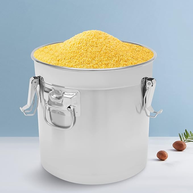 Stainless Steel Storage Bucket, 33L Rice Cereal Grain Canisters Coffee Storage Container Metal Food Storage Containers Sugar Milk Storage Bucket with Lid Handle for Hotels Restaurants Kitchens (33L)