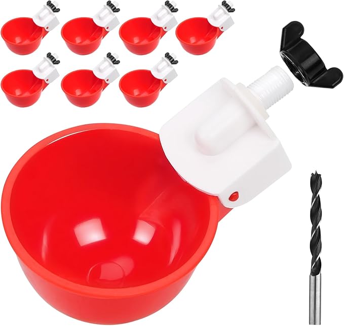 Chicken Waterer Cups, 8 Pack Red Automatics Chicken Waterer, Professional Poultry Cups Suitable for Chicks, Duck, Goose, Turkey and Bunny Various Poultry, Compatible with Various Containers