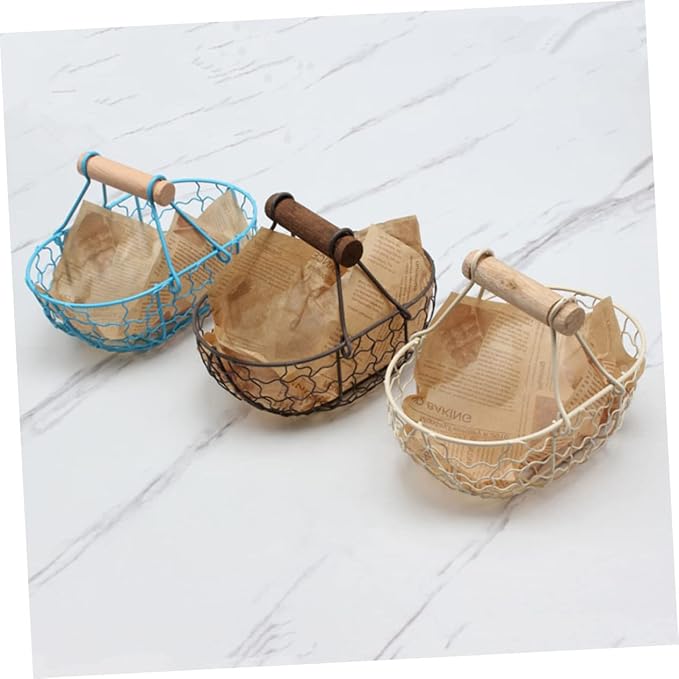 UPKOCH Large Retro Storage Basket Creative Wire Holder for Fresh Eggs Vintage Style Container with Handle Farmhouse Decorative Storage Solution for Kitchen and Countertop