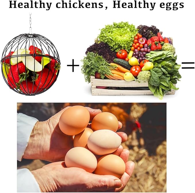 Hanging Chicken Feeder - 7.1 Inch Large Iron Chicken Veggie Treat Ball - Sturdy Chicken Treat Holder with 15.7 Inch Hanging Chain (2PCS Black)