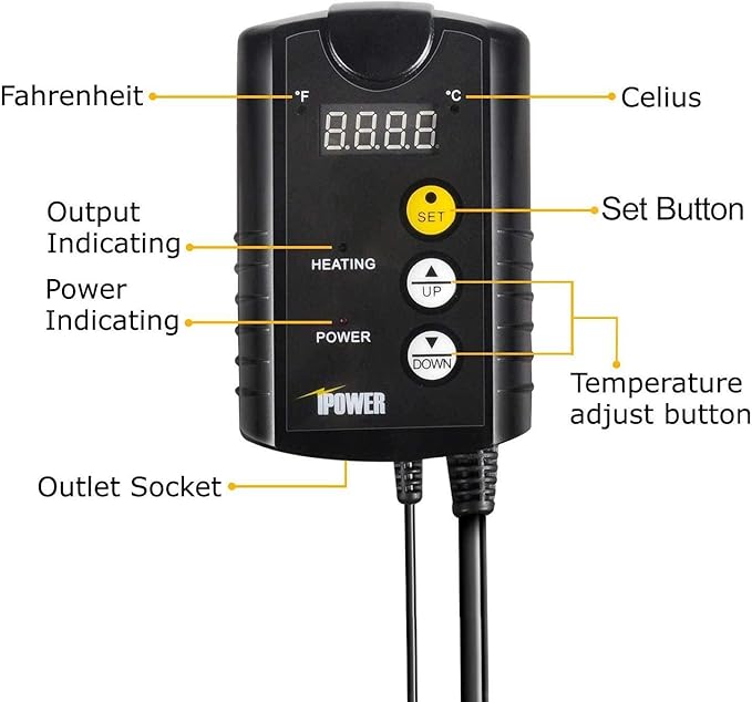 Simple Deluxe 100W Ceramic Reptile Heat Lamp Bulb No Light Emitting Brooder Coop Heater & Digital Heat Mat Thermostat Controller Combo for Amphibian Pet & Incubating Chicken, Black