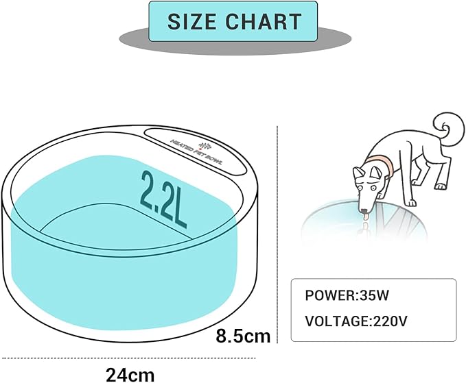 Heated Water Bowl for Cats, Outside Heating Dog Bowl Winter Heated Bowl for Feral Animals Birds Chickens Wildlife, 67OZ