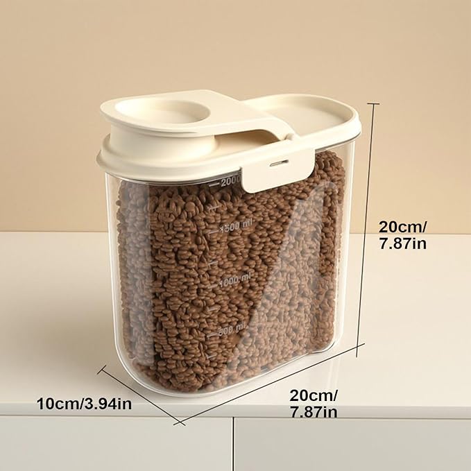 Dog Food Container - 2L Container for Dog Food - Visible Grain Dispenser Large Capacity Anti-moisture Dust-proof for Kitchen Pantry Garage Barn Farm