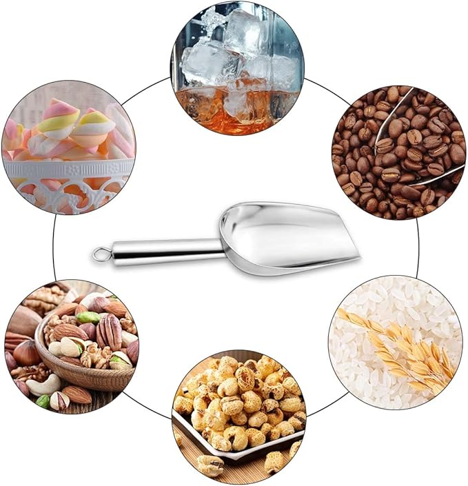 Stainless Steel Ice Scoop Metal Scoop for Candy Pet Food Flour Coffee Beans Sugar Kitchen Ice Scooper for Ice Maker Dishwasher Safe Small Food Scoops for Bar Party Wedding Utility Scoops (Silver)