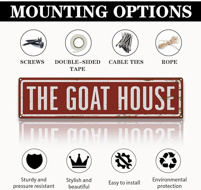 Rustic Goats House Metal Sign, Funny Goat House signs, Retro Metal Tin Sign, Wall Decor Art, Farmhouse Decor, Goat Pen Decor, Backyard Goats Gift 15.8x4 Inch