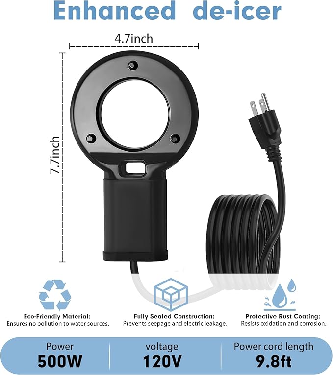 1PCS 250W Utility De-Icer Heater - Cast Aluminum Thermostatic Control for Bird Bath, Chicken Waterer & Stock 9.8FT Cord Chicken Water Heater - Safe for Livestock, Wildlife (1, 500W)