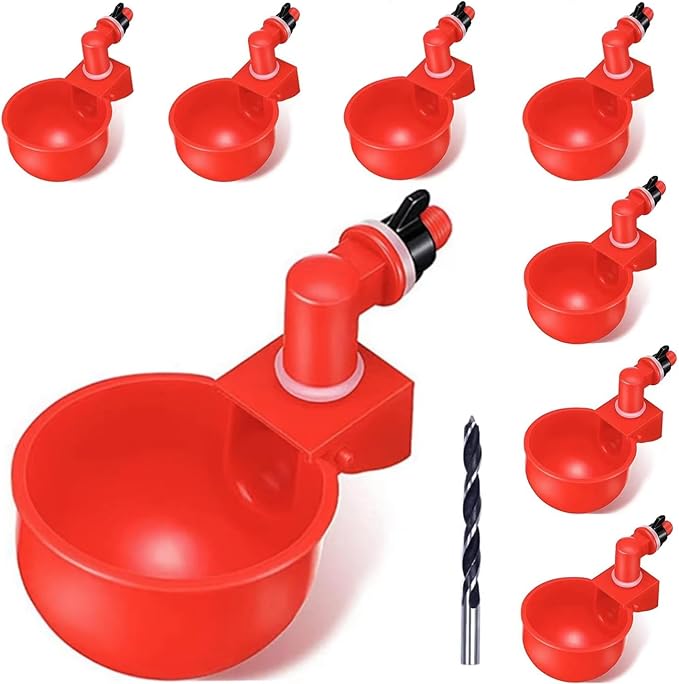 Professional Chicken Waterer Cups, 8pcs Large Chicken Water Feeder, Automatic Chicken Water Dispenser, Poultry Drinker Set, Solution for Various Poultry Watering with Matching Drill