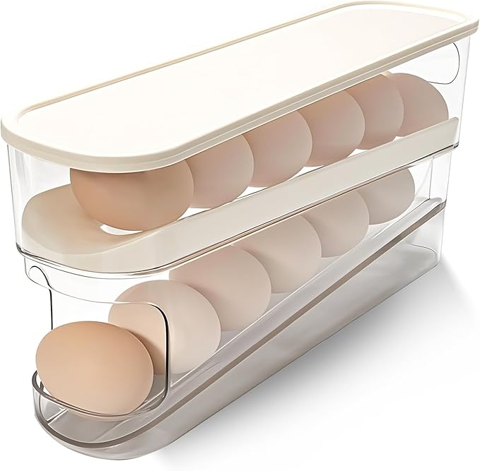 Rolling Egg Holder for Fridge, Egg Dispenser for Refrigerator, Automatic Rolling Storage Container for Countertop, Kitchen & Outdoor Use (3.35"x3.74"x11.02") 1 Pack