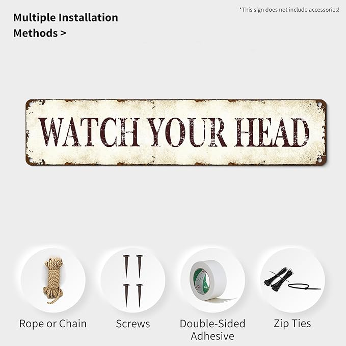 Vintage Metal Sign - Watch Your Head - Retro Warning Plaque - 16x4 Inch Humorous Bar Decor for Man Cave, Garage Hangout, Pub Wall Art, Unique Gift for Tavern Owners and Beer Enthusiasts