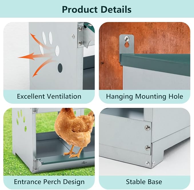 Green Chicken Nesting Box for Laying Eggs – Roll Away Poultry Nest, Durable & Easy-Clean Hen Egg Box for Coops, Secure & Comfortable (4-Hole,Green)