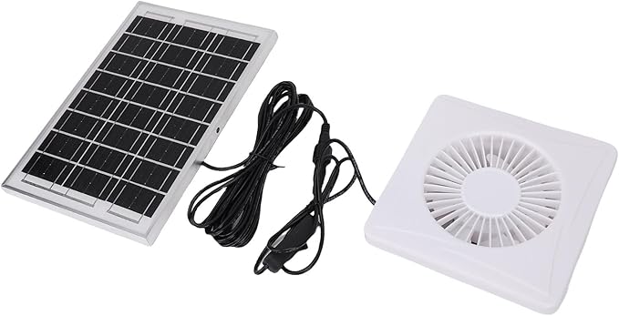 Jiawu Solar Powered Fan, Weatherproof IP67 2700RPM High Greenhouse Fan, Chicken Coop with 6W Panel and 4 Inch Vent for Greenhouse Shed Chicken Coop Pet House