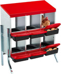 Erinnyees Chicken Nesting Box, 6 Compartment Metal Chicken Laying Box, Hen Brooder Box with Egg Collection for Chicken Coop, Wall Mount or Free Standing, Red