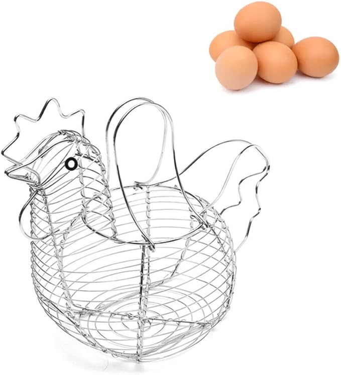 Chicken-Shaped Egg Basket Metal Chicken Shaped Wire Egg Storage Basket Holder Rack - Store 24 Eggs for Home Kicthen