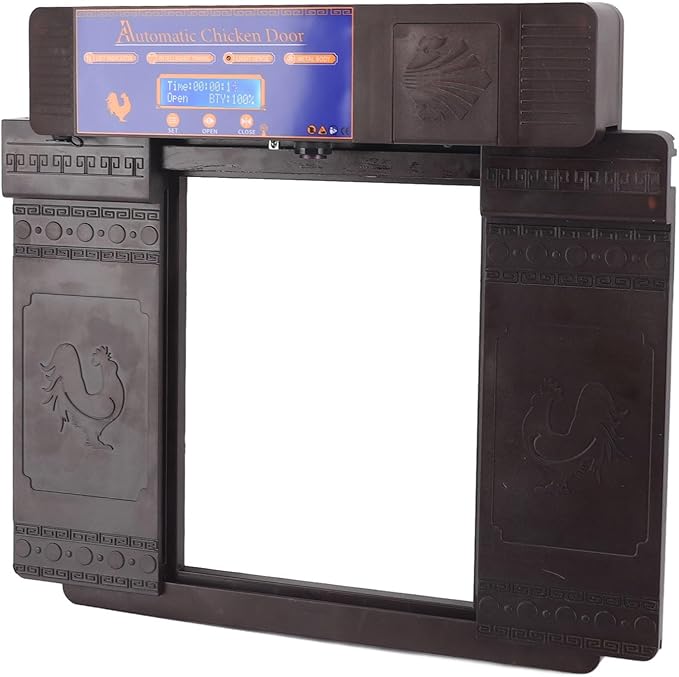 Automatic Chicken Coop Door, Double Doors IP45 Solar Automatic Chicken Coop Door, Intelligent Multiple Modes Infrared Prevent Pinch for Chicken for Poultry (Dark Brown)