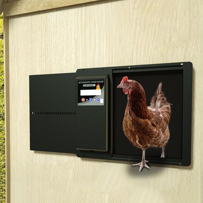 Automatic Solar Powered Chicken Coop Door, Light Sensor and Remote Control, Weatherproof Anti-Pinch Poultry Door(Black)