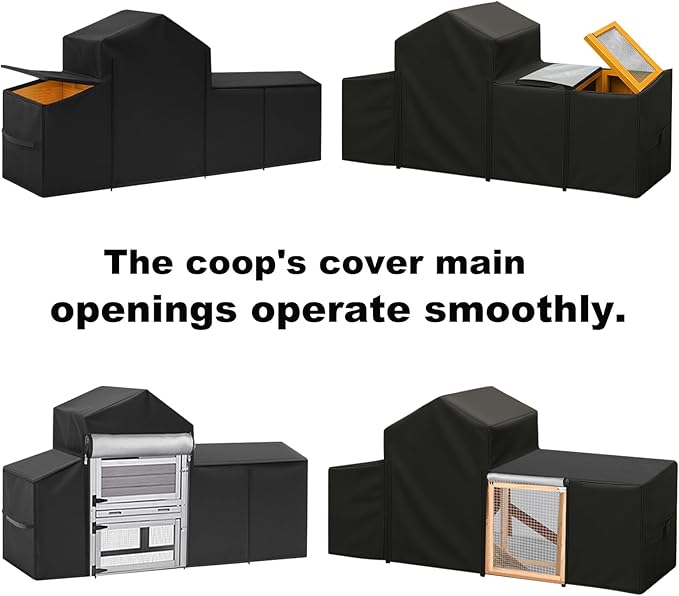 Chicken Coop Cover for Winter Waterproof for Outdoor 600D Oxford Small Chicken House Cage Cover with Zipper Doors (Fits 82" Lx 22" W x 46" H,Roof 28" W) Suitable for Duck Coop and Rabbit Coop