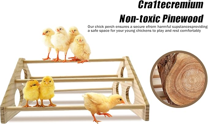 Large Wooden Pine Chick Perch Roosting Bar for Baby Chicks Brooder Coop, Chicken Training Toy Stand