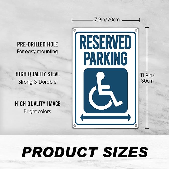 Reserved Parking Handicap Wheelchair Sign 8 x 12 Inch Metal For Accessible Spaces Outdoor Vintage Aluminum Art Wall Home Kitchen Indoor