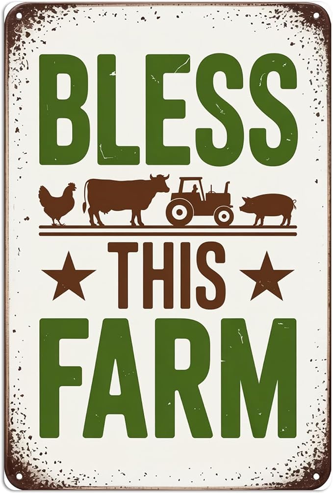 Bless This Farm Metal Sign Rustic Farmhouse Aluminum Metal Signs for Garden, Yard, Porch, Home Bedroom, Kitchen Decor 8 X 12 inch, Weather Resistant, Waterproof, Durable Ink, Easy to Mount
