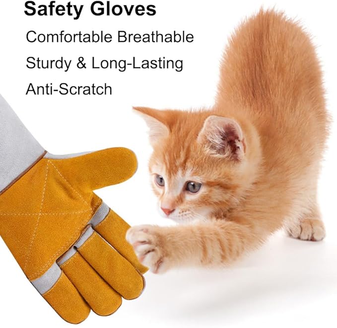Pilipane Animal Handling Gloves Bite Proof Scratch Leather Pet Gloves for Cat Dog Bird Snake Handling Veterinarians Groomers Zoo Workers Gray Yellow 23.6 Inches (60cm Yellow Thickened)