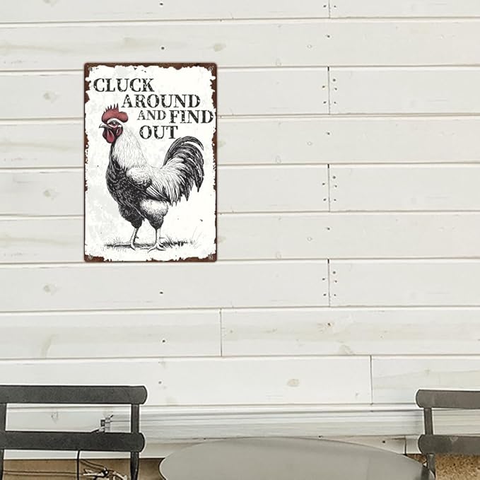 Vintage Chicken Coop Metal Tin Sign Farmhouse Decor Chicken Around And Find Out Funny Rustic Decoration For Home Kitchen Farm Backyard Garden 8 x 12 Inch