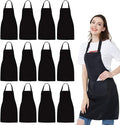 NOBONDO 12 Pack Bib Apron - Unisex Black Apron Bulk with 2 Roomy Pockets Machine Washable for Kitchen Crafting BBQ Drawing