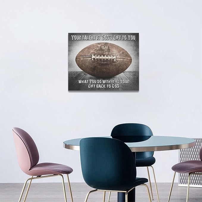 Vintage Football Sport Poster Wall Decor Inspirational Quotes Rugby Pictures Canvas Prints Framed Artwork Home Decor For Boys Room Bedroom Gym 20"x16"