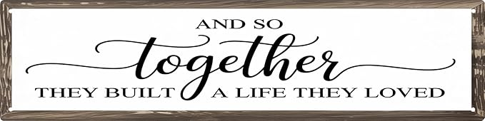 CSWLJS Rustic Metal Tin Signs And So Together They Built A Life They Loved Kitchen Sign Wall Decor White Vintage Farmhouse Bar Decor For Home Pantry Dining Room Coffee Shop 4x16 In