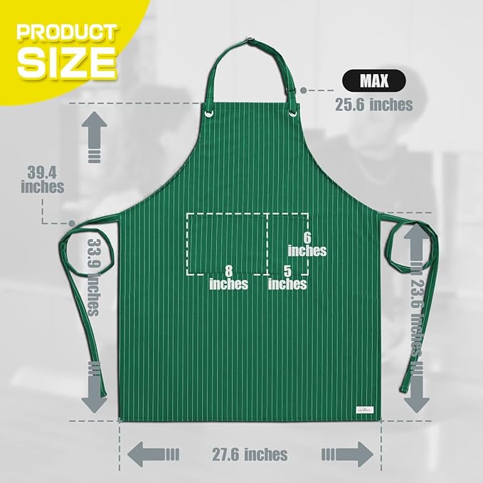 ROTANET Stripe Stretch Apron for Men Women Chef Big and Tall Large Striped Aprons with Pockets for Kitchen Cooking Waterproof