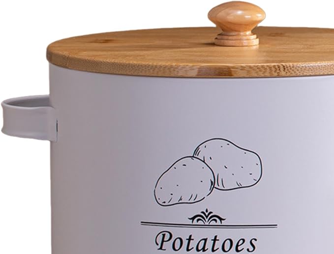 Potato Storage Tin Vegetables Storage Bin, Kitchen Organizer Kitchen Canister, Food Storage Container for Countertop Pantry, White Large