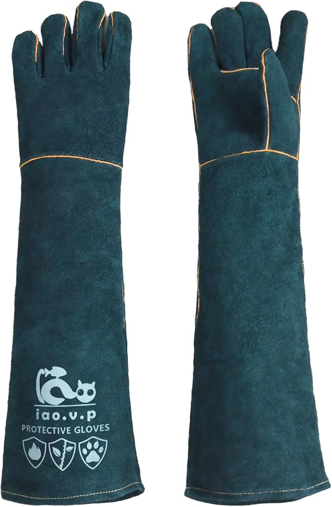 Animal Handling Gloves 24-inch Scratches Proof, Multipurpose Pet Gloves，Grabbing Reptile Bite Resistant XL Size, Green