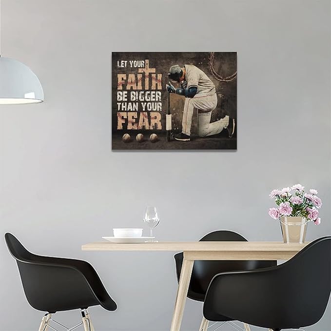 Christian Baseball Wall Art Sport Poster Teen Boy Room Wall Decor Inspirational Quotes Pictures Canvas Prints Artwork Baseball Decor For Boys Room Playroom Bedroom Gym Framed 16"x12"