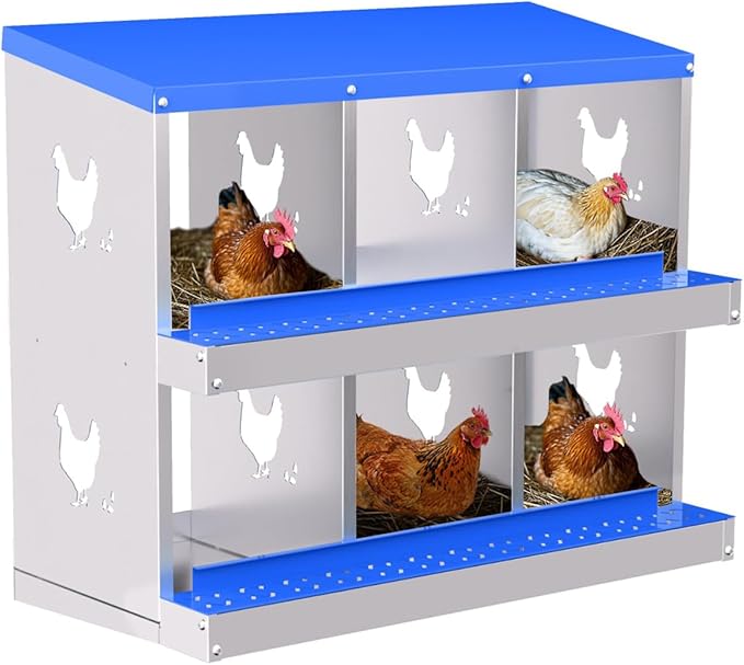 Chicken Nesting Box,6 Compartments Galvanized Steel Metal Chicken Laying Box with Roll Out Egg Collection,Wall Mount Chicken Nesting Boxes,Easy Egg Collection, Hen Roosting Boxes