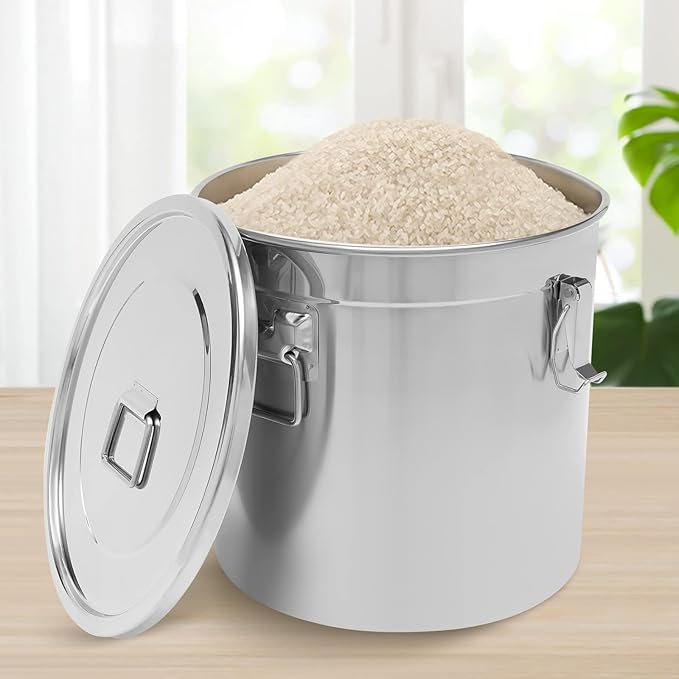 Stainless Steel Storage Bucket, 33L Rice Cereal Grain Canisters Coffee Storage Container Metal Food Storage Containers Sugar Milk Storage Bucket with Lid Handle for Hotels Restaurants Kitchens (33L)