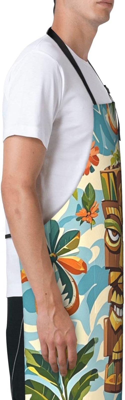 Waterproof Apron Adjustable Bib for Women Men Vintage Nautical White Ship Cooking Aprons Chef Bibs with 2 Pocket