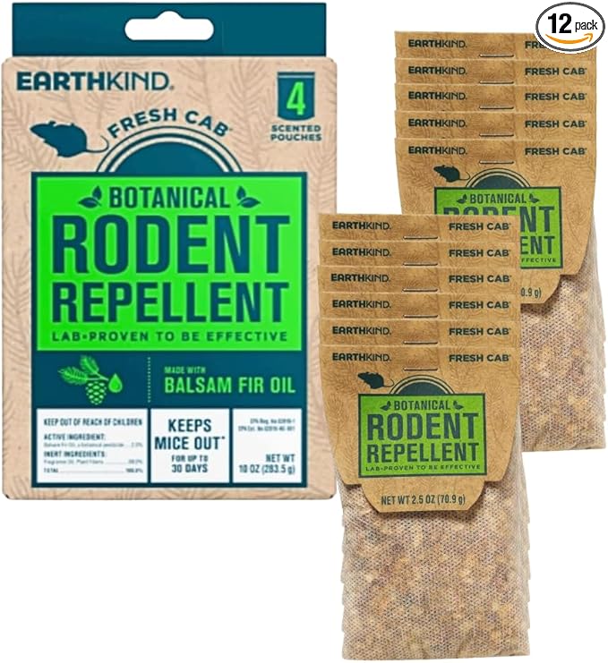 Fresh Cab Botanical Rodent Repellent - Environmentally Friendly, Keeps Mice Out, 12 Scent Pouches