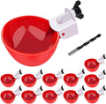 Chicken Waterer Cups, 12 Packs Red Large Chicken Watering Cups, Automatic Chicken Water Cups, Tee Fittings Poultry Feeder Cups Suitable for Chicken, Duck, Goose, Turkey with Mounting Hole Opener