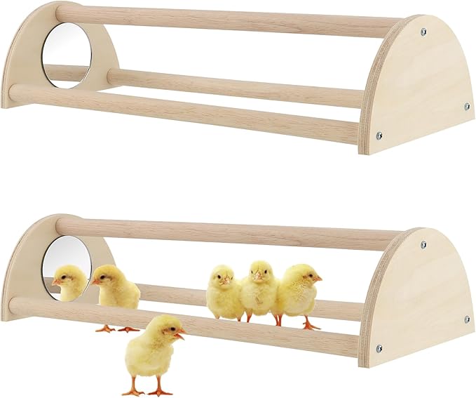 JEUIHAU 2 PCS 13 Inch Wooden Chick Training Perch with Mirror,Perches Stand Chicken Roosting Bar for Parrots and Small Chicks