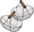 2pcs Vintage Rustic Iron Fruit Basket with Wooden Handles, Gray-black Metal Storage Basket for Kitchen, Egg Collecting and Snack Organization, Farmhouse Style Household Container