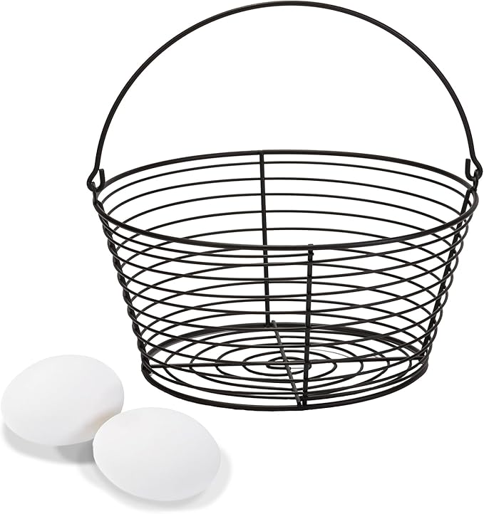 Little Giant® Large Egg Basket Kit | Chicken Egg Basket with Ceramic Eggs | Egg Collecting Basket Kit (White Eggs, Large Basket (13 Inches))