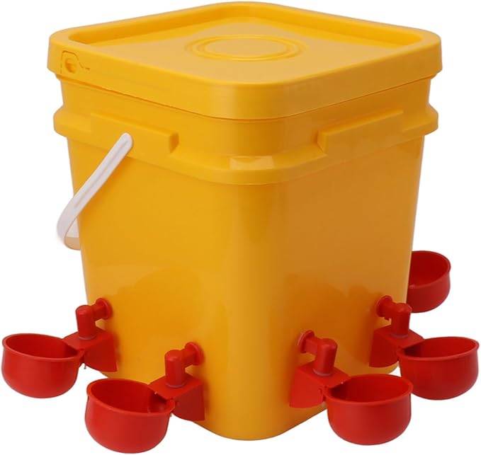 GLOGLOW Automatic Chicken Waterer Bowl, Durable Plastic with Gravity System, 12L Drinker for Chickens, Ducks and Other Poultry (Bucket + Conjoined Red Bird Bowl+ Black Screws)