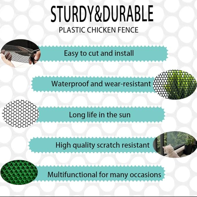 Chicken Wire Fence Mesh, Plastic Hexagonal Fencing for Gardening with Zip Ties, 15.7IN x 10FT Black Poultry Fencing,Garden Netting, Chicken Wire Frame for Crafts, Floral Netting