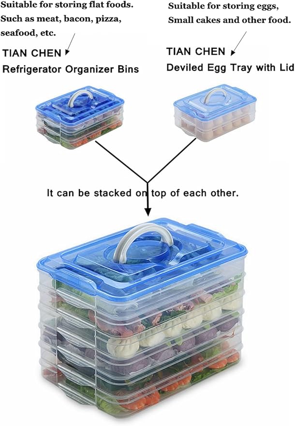 Egg Storage Container for Refrigerator, 3-Layer Deviled Egg Tray, Stackable Fridge Egg Organizer with Lid and Handle, Extra Large Holder, 60 Count Eggs Keeper(transparent 3 layer)