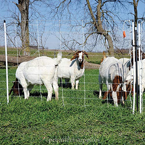 Premier 1 ElectroFence® Plus Starter Kit | White/Black Electric Net Fence – 48"H x 100'L, Includes: Solar Energizer, FiberTuff Support Posts and Tester