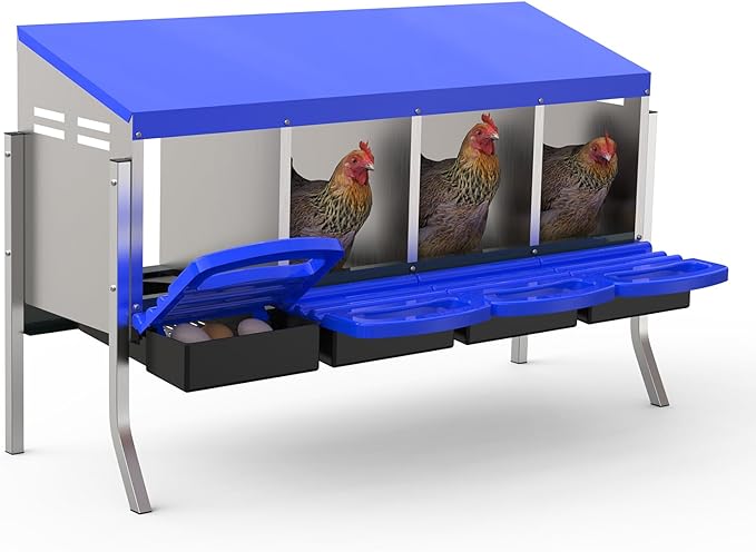 Chicken Nesting Boxes, 4 Hole Metal Rollaway Nest Box for Laying Hens with Cleanable Pull-Out Trays Wall Mount or Placed Design for Easy Egg Collection & Cleaning(Includes Legs)